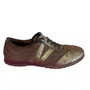 Ecco brown suede gold striped comfort sneaker 10 10.5
